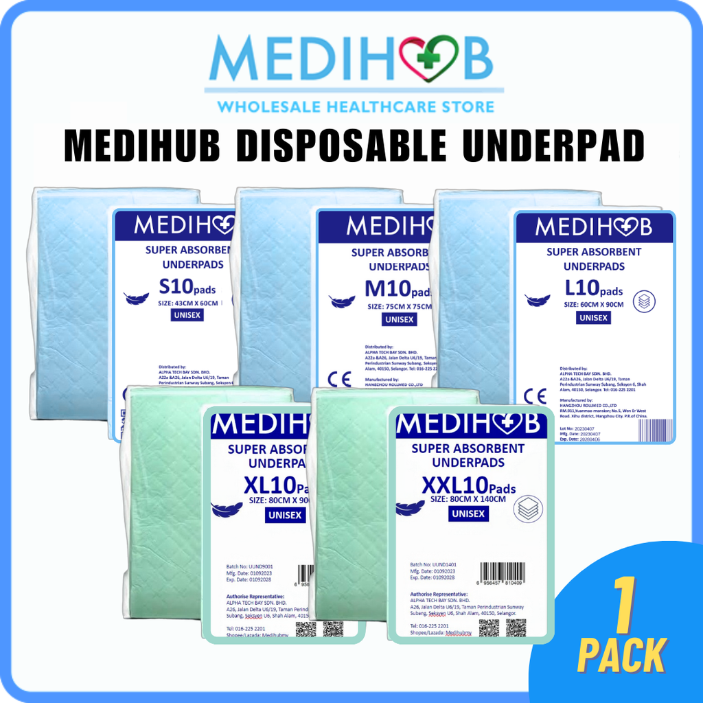 Medihub Disposable Underpad (10s) [40x63cm/75x75cm/60x90cm/80x90cm/80x140cm]
