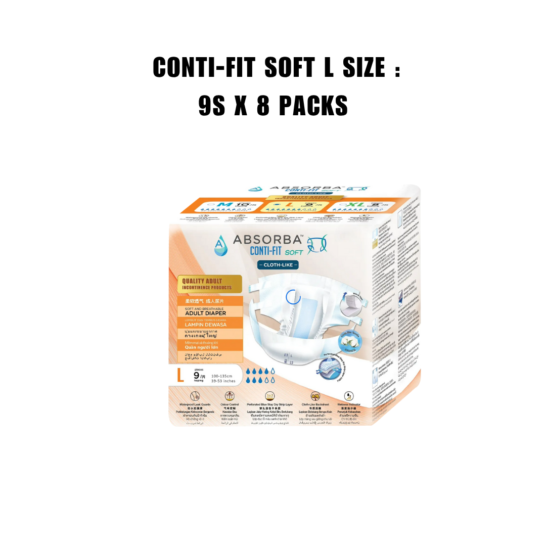 [BULK] Absorba Conti-Fit Soft Adult Diapers M80/L72/XL64 [8 Packs/Cart ...
